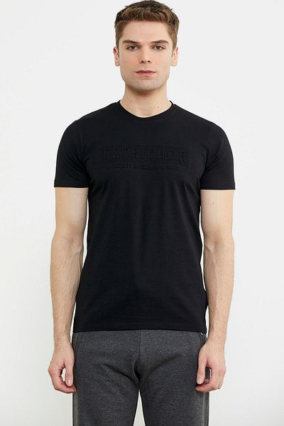 Sementa Βαμβακερό T-shirt με ανάγλυφη λεπτομέρεια εκτύπωσης - Μαύρο