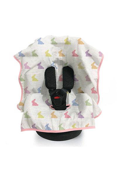 DEUX LAPINS Cotton & Muslin Stroller - Rainbow Lapin Pink - Car Seat Cover