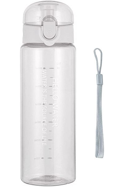 COOYA Sports Water Bottle,Reusable BPA-Free,Leak-Proof Plastic,with Carrying Strap and Flip Top,White