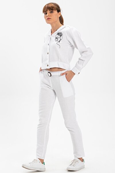 Eliş Şile Bezi Kemerli Pazen Sonbahar ve Kışlık Pantolon Beyaz Byz