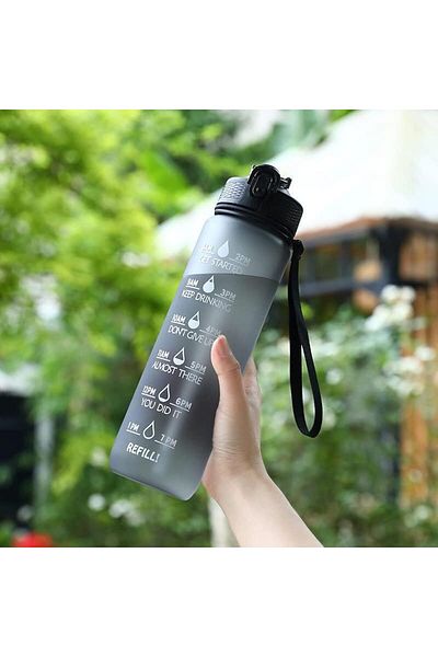 COOYA Bike Water Bottle, 1L with Marker Straw Strainer, Leak Proof, BPA Free for Outdoor Sports(Black)