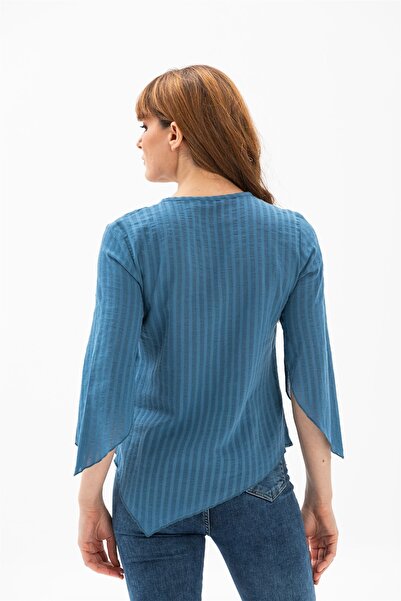 Eliş Şile Bezi Καλοκαιρινή μπλούζα με μανίκια τριών τετάρτων, ύφασμα Rhodes Indigo Indg