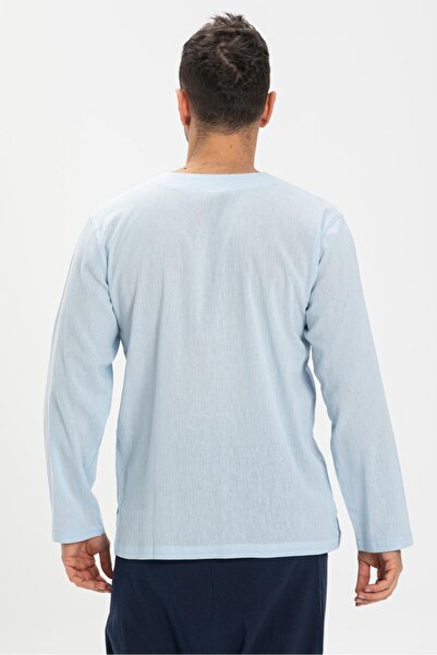 Eliş Şile Bezi Ανδρικό καλοκαιρινό μπλουζάκι με μακρύ μανίκι με καρφώματα μεγάλου μεγέθους Şile, Ice Blue 3027