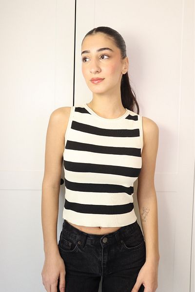 swan butik Swan but Due to Trimi Kilo Crop Bluz Şiddetli Gray White Line Design Goblet
