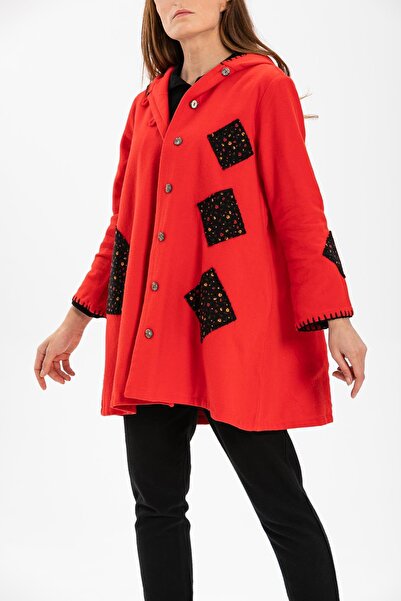 Eliş Şile Bezi Long Sleeve Hooded Action Flannel Autumn and Winter Coat Red Krmz