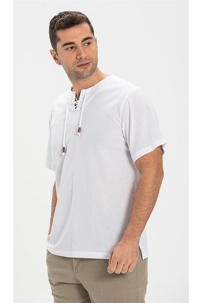 Eliş Şile Bezi Για κοντομάνικο ύφασμα Sile Studded Rain Μονό T-shirt Λευκό Plus Size