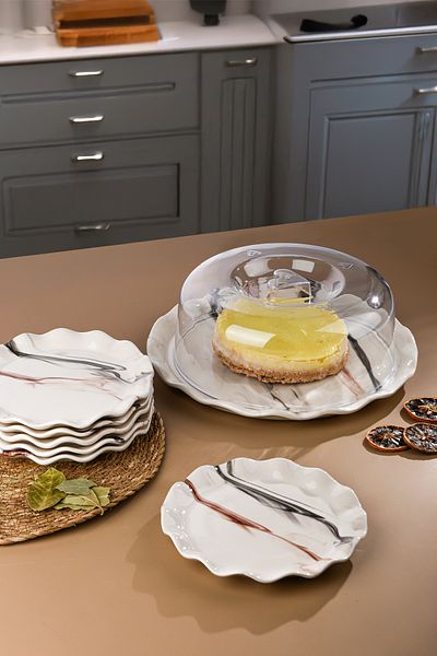 Sezka Life Ceramic Cake, Pastry and Cookie Dish Presentation and 6-Piece Pastry Plate Set