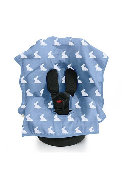 DEUX LAPINS 100% Cotton Muslin Stroller & Car Seat Cover - Mono Lapin Royal Blue