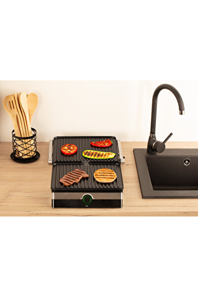 STARCREST STARCREST SGR-2923 Electric Grill, 2000 W, 180° Opening, Adjustable Thermostat, Stainless Steel/Black