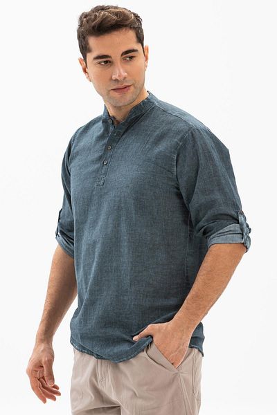 Eliş Şile Bezi Μακρυμάνικο Şile Πανί Bodrum Ανδρικό T-shirt Πράσινο 9014