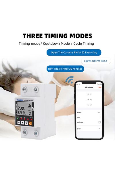 APNEU 2 63A 63A TUYA WiFi Smart Earth Leakage Over Under Voltage Protector Relay Device Switch Breaker Ene