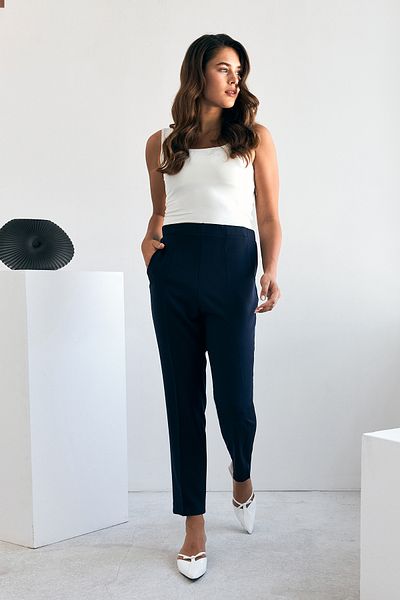 VAVİNOR Navy Blue Elastic Waist Trousers