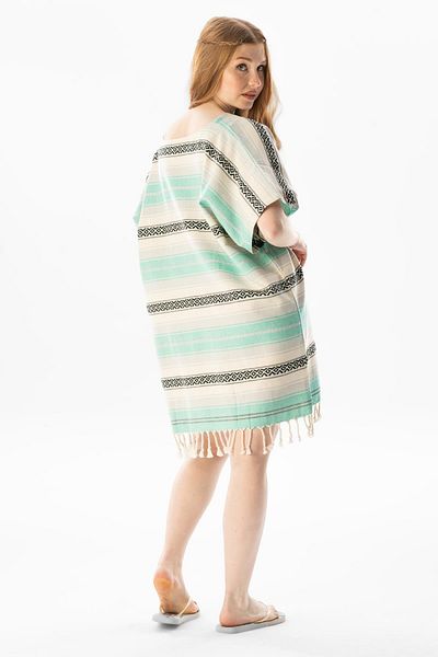 Eliş Şile Bezi Short Sleeve Woven Beach Mini Poncho Green Ysl