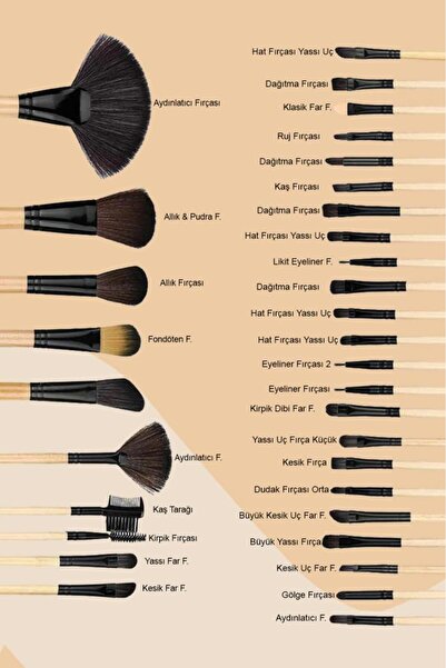 MUJGAN 24'lü Profesyonel Makyaj Fırça Seti Bambu Renk