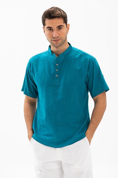 Eliş Şile Bezi Tricou bărbați de vară - Bodrum din bumbac slub cu mâneci scurte 3053