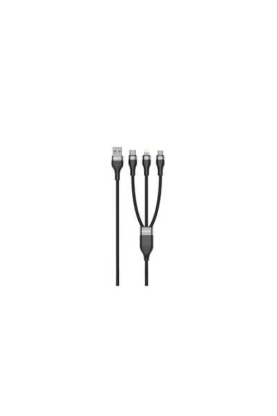 iOsuite كابل ذكي 3 في 1 من سبائك الألومنيوم (USB-C) إلى (منفذين USB-C + منفذ Lightning) - 60 وات - 1.2 متر - أسود