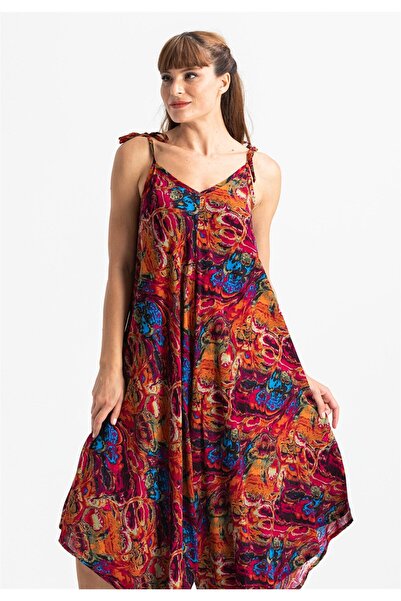 Eliş Şile Bezi Sling Selin Summer Jumpsuit Red/Complex Color