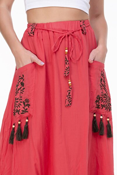 Eliş Şile Bezi Nil Voile Midi Length Summer Skirt Mercan Mrcn