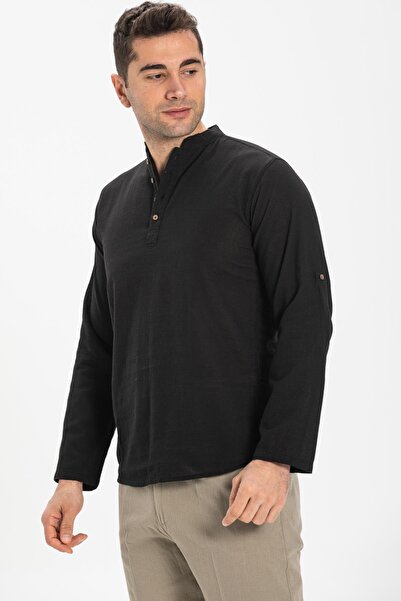 Eliş Şile Bezi Μακρυμάνικο Şile Πανί Bodrum Ανδρικό T-shirt Μαύρο 9003