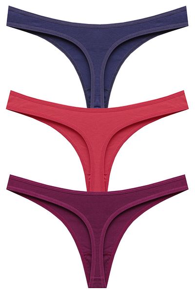 papatya lingerie Pachet economic de 3 bucăți Chiloți tanga din bumbac cu talie joasă Multicolor Bleumarin Fucsia Roșu Claret