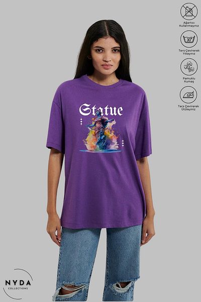 Nyda Collections Unisex Μπλουζάκι με κοντό μανίκι με στάμπα από βαμβακερό γλυπτό