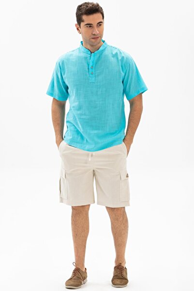 Eliş Şile Bezi Καλοκαιρινό μπλουζάκι | Κοντό μανίκι | Slub | Βαμβάκι | Τιρκουάζ 3075