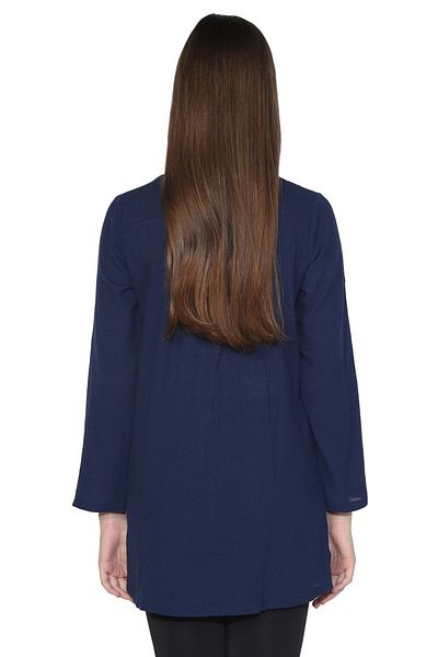 Eliş Şile Bezi Women's Şile Bezi Judge Collar Summer Tunic Navy Blue Lcvt