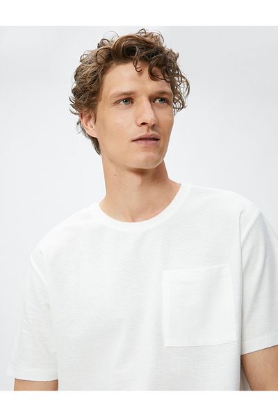 Koton Cotton Basic T-Shirt - Pocket Detail, Crew Neck, Short Sleeve