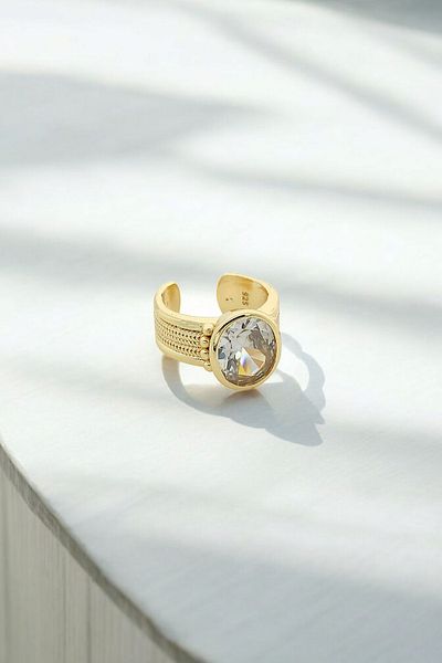 Çlk Accessories Premium Adjustable Large Curved Zircon Stone Ring 1460