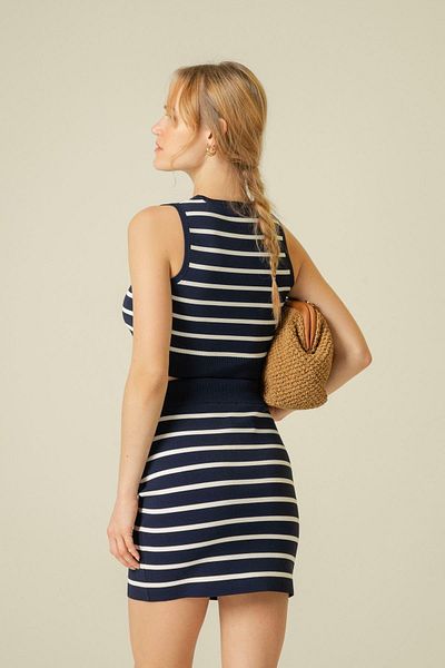 Rue Studio Πλεκτό Crop Top Navy Blue ριγέ - Αμάνικο
