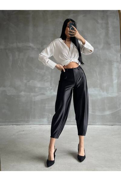 solena sln Kadın Klasik Şık Havuç Model Örme Saten Pantolon