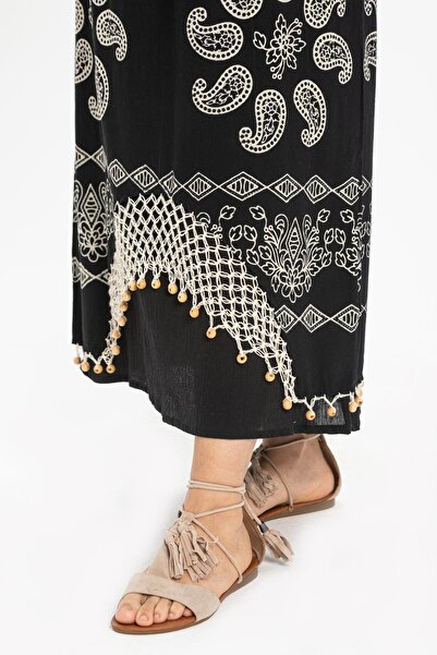 Eliş Şile Bezi Stone Print Sun Pattern Summer Skirt Black Syh Şile Cloth
