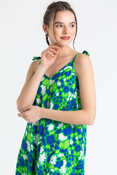 Eliş Şile Bezi Strappy Voile Selin Summer Jumpsuit Abstract Grass Green Syt Çmn