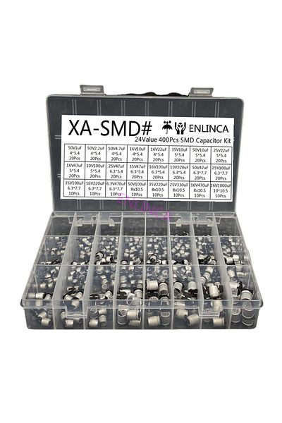 Choice 400pcs/lot 1uF-1000uF 24 Values Assorted Kit Electrolytic Capacitor SMD Aluminum Electrolytic Cap...