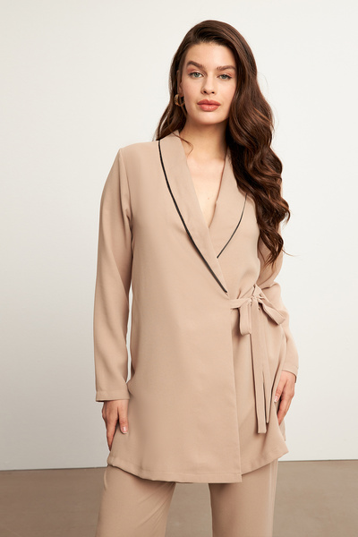 VAVİNOR Beige Piping Jacket and Trousers Set