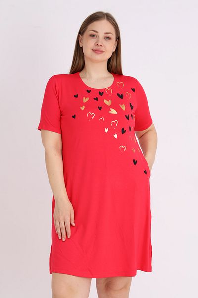 İntensive Women's Printed Short Sleeve Relaxed Plus Size Dress with Pockets