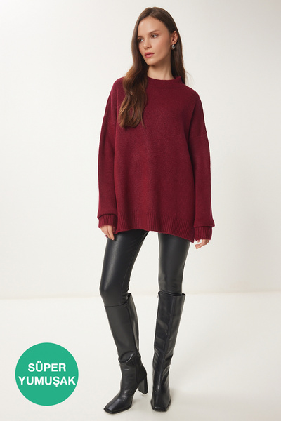 Lovelyİstanbul Claret Red Knitwear Svetr - Měkká textura Lmx0070