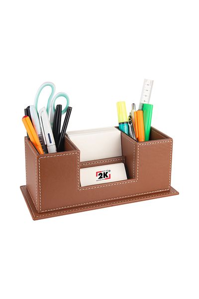 2K Desktop Leather Organizer Pen Holder 4 Compartments Desktop Organizer Rainbow Vegan 10X12X25 Cm.