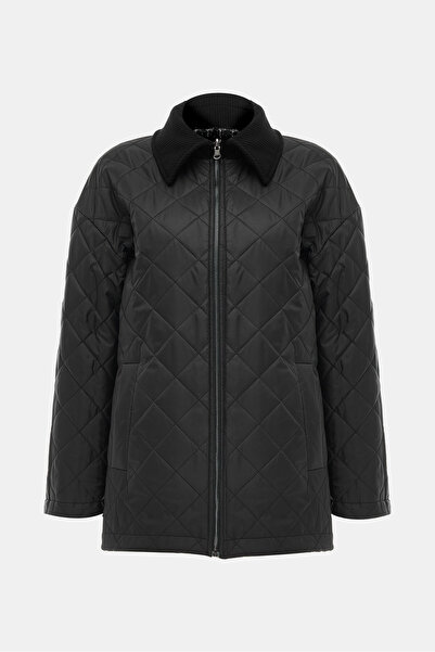 W Collection Black Relax Fit Textured Coat