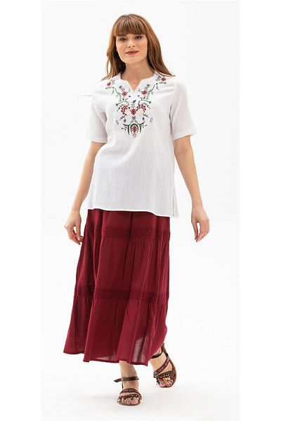 Eliş Şile Bezi Μακρύ ύφασμα Şile - Lace Summer, Φούστα και Μπορντό