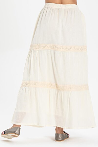 Eliş Şile Bezi Long Şile Cloth Lace Summer Skirt Cream Cream