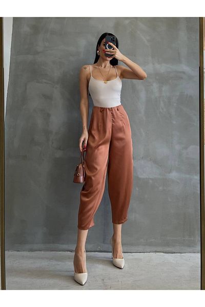 bymaestro woman Women's Knitted Satin Baggy Trousers