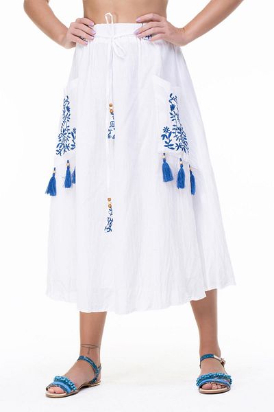 Eliş Şile Bezi Nil Vual Midi Skirt White Byz Summer Skirt