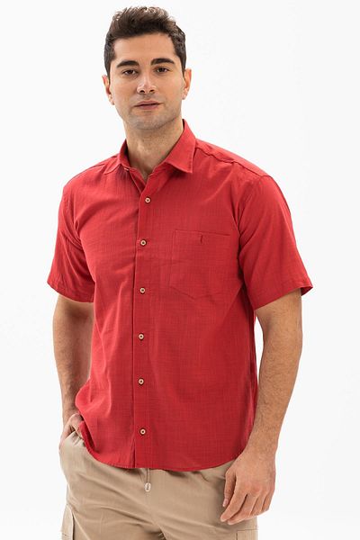 Eliş Şile Bezi Short Sleeve Sile Cloth Single Pocket Men's Summer Shirt Red 3051