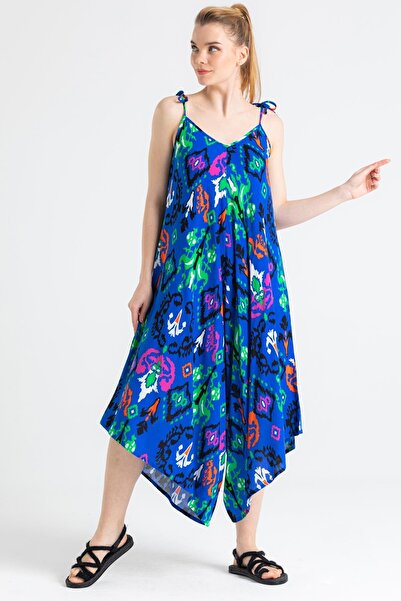 Eliş Şile Bezi Strappy Voile Selin Summer Jumpsuit Ethnic Saks/Byz Etnk Saksb