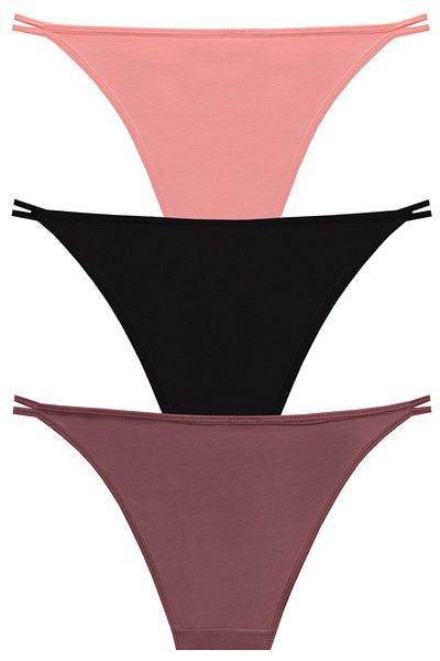 papatya lingerie 3''Li Economic Package Waist, Heart Buckle Multi Color Panties, Black Bronze Pink