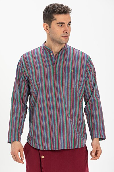 Eliş Şile Bezi Μακρυμάνικο υφασμάτινο ανδρικό καλοκαιρινό μπλουζάκι με μονό τσεπάκι 3072