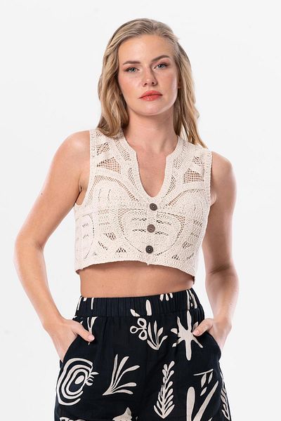 Eliş Şile Bezi Şima Cotton Summer Lace Bustier Vest Cream Red