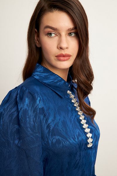 VAVİNOR Royal Jewelled Jacquard Dress - Indigo
