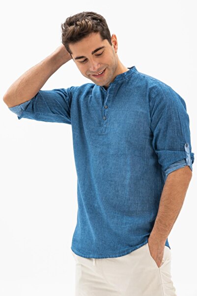 Eliş Şile Bezi Μακρυμάνικο Shile Cloth Bodrum Ανδρικό T-shirt Denim Blue 9011